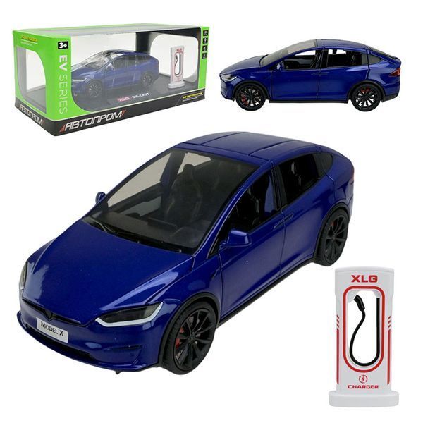 Колекційна машинка із зарядною станцією Автопром Tesla Х AP7712, 5 кольорів 186856 фото &mdash; Кузя