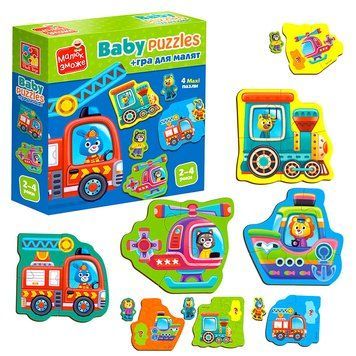 Бебі-пазли з грою для малюків "Транспорт. Тварини" Vladi Toys MAXI VT1722-28 175401 фото &mdash; Кузя