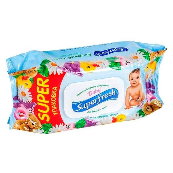 Серветки вологі дитячі "Superfresh" 120 шт, з клапаном 80712 фото — Кузя