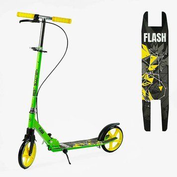 Двоколісний самокат Best Scooter Flash FL-20085 з ручним гальмом та амортизатором, салатовий 191053 фото &mdash; Кузя