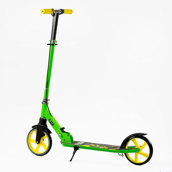 Двухколесный самокат Best Scooter Flash FL-20085 с ручным тормозом и амортизатором, салатовый 191053 фото &mdash; Кузя