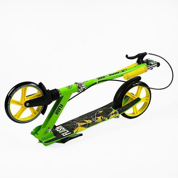 Двухколесный самокат Best Scooter Flash FL-20085 с ручным тормозом и амортизатором, салатовый 191053 фото &mdash; Кузя