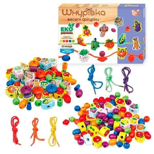 Шнурівка дерев'яна Веселі фігурки WToys 63732 190230 фото — Кузя