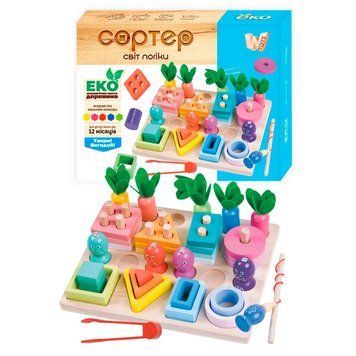 Дерев'яна логічна дошка-сортер Світ логіки WToys 61714 з магнітною риболовлею 192971 фото &mdash; Кузя