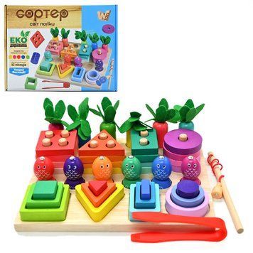 Дерев'яна логічна дошка-сортер Світ логіки WToys 61714 з магнітною риболовлею 192971 фото &mdash; Кузя