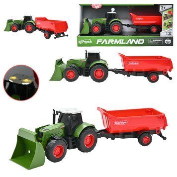Игрушечный трактор Wenyi WY 1164 A с подвижным ковшом, съемным прицепом, светом и звуком 192744 фото &mdash; Кузя