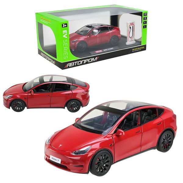 Коллекционная машинка с зарядной станцией "Tesla" AP7711 "Автопром", 5 цветов 180015 фото &mdash; Кузя