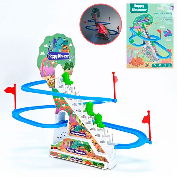 Детский трек с подъемником 3313 "Счастливые динозавры" с подсветкой и звуком 172631 фото — Кузя