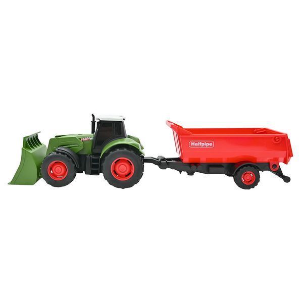Игрушечный трактор Wenyi WY 1164 A с подвижным ковшом, съемным прицепом, светом и звуком 192744 фото &mdash; Кузя