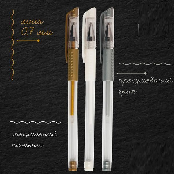 Набір гелевих ручок для малювання на чорному папері 3 шт Zibi Black paper ZB2209 99 184677 фото &mdash; Кузя