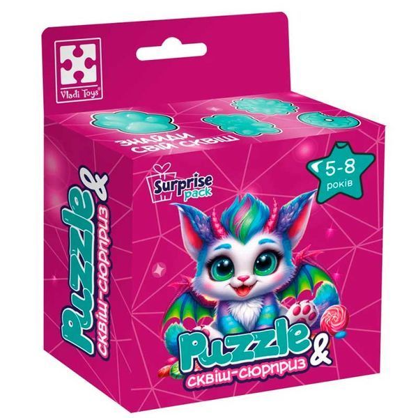 Дитячі пазли з сюрпризом Різнокольоровий дракончик Vladi Toys VT8030-05, 180 елементів 187033 фото &mdash; Кузя