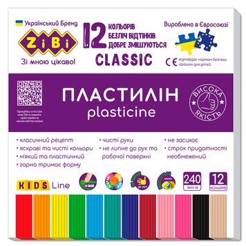 Пластилін "ZiBi" Classic №6233, 12 кольорів, 240 г 165866 фото — Кузя