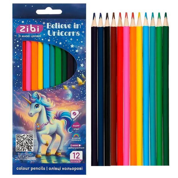 Карандаши цветные ZiBi Unicorn 2454, 12 цветов 184537 фото &mdash; Кузя
