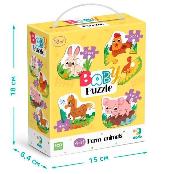 Детские крупные пазлы Животные фермы 4в1 Baby puzzle Dodo 300686 188529 фото &mdash; Кузя