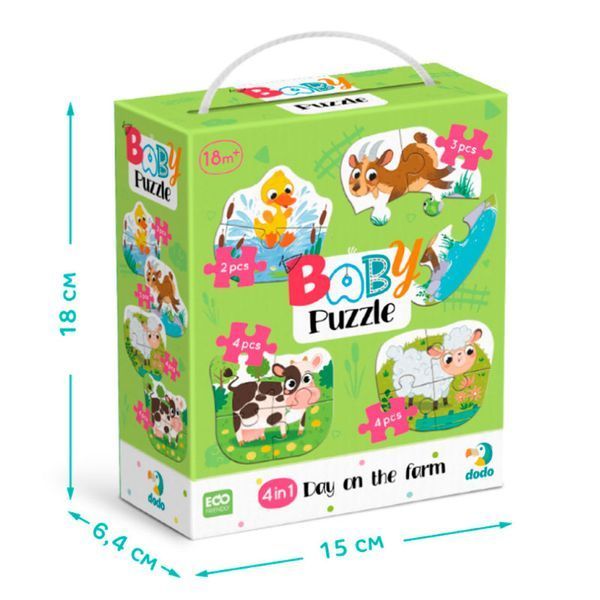 Пазли для малюків 4в1 День на фермі Baby puzzle Dodo 300687 188531 фото &mdash; Кузя