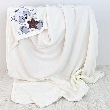 Полотенце с уголком, для купания "Панда" "Babyshez" арт.227, белое 154044 фото &mdash; Кузя