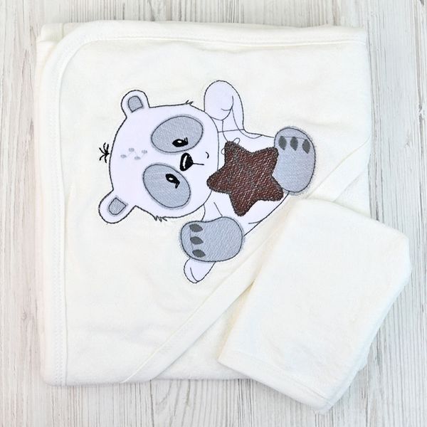 Полотенце с уголком, для купания "Панда" "Babyshez" арт.227, белое 154044 фото &mdash; Кузя