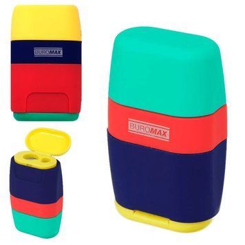 Стругачка з гумкою та контейнером Buromax BM.4771 на 2 отвори, Rubber Touch, 2 види