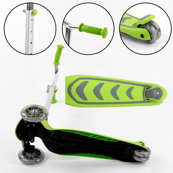 Триколісний складаний самокат Best Scooter Y-00436 зі світними колесами, салатовий 191049 фото &mdash; Кузя