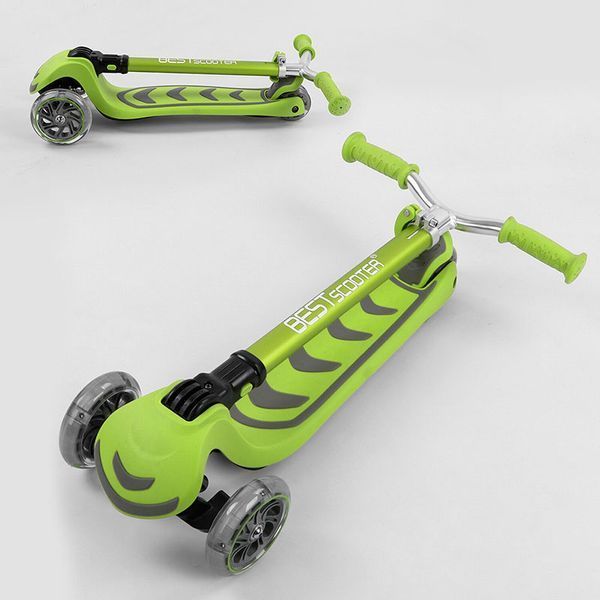 Триколісний складаний самокат Best Scooter Y-00436 зі світними колесами, салатовий 191049 фото &mdash; Кузя