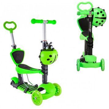 Самокат-трансформер 3в1 Best Scooter SC20139 со светящимися колесами, салатовый 191129 фото &mdash; Кузя