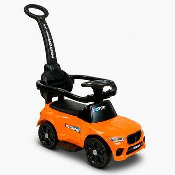 Каталка-толокар Joy M-70650 з батьківською ручкою, світлом та звуком, помаранчевий 196036 фото &mdash; Кузя