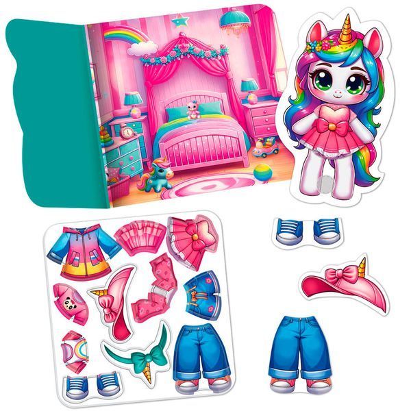 Гра з липучками Одягалка Єдиноріжка Vladi Toys VT1320-01 з набором одягу та ігровим фоном 192333 фото &mdash; Кузя