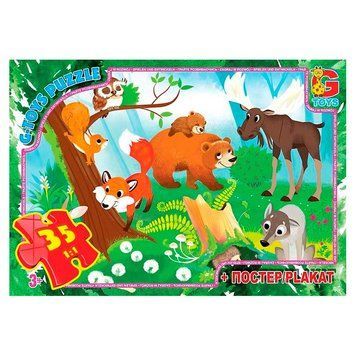 Дитячі пазли Вчимося з задоволенням Лісові мешканці G-Toys GF04 з постером на 35 елементів 193286 фото &mdash; Кузя