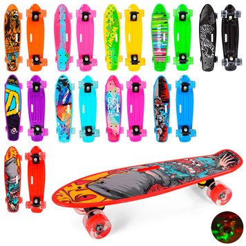 Скейт Пенні Борд (Penny Board) з ручкою та з PU колесами що світяться MS 0749-1, 10 видів 173805 фото — Кузя