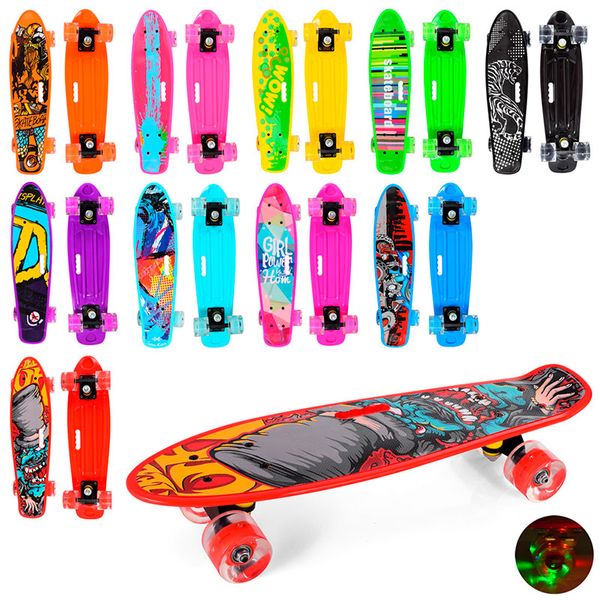 Скейт Пенни Борд (Penny Board) с ручкой и светящимися колеса MS 0749-1, 10 видов 173805 фото — Кузя