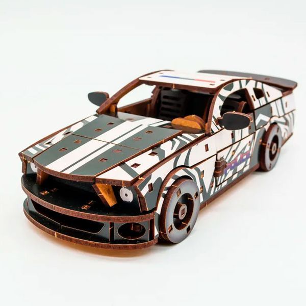 Дерев&rsquo;яний 3D конструктор Muscle car GT PuzzleOk Puz-00945, білий поліцейський маслкар, 162 деталі 191163 фото &mdash; Кузя