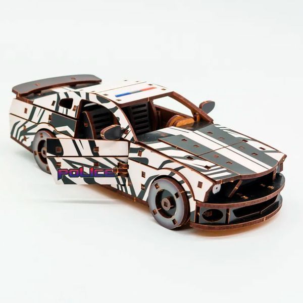 Дерев&rsquo;яний 3D конструктор Muscle car GT PuzzleOk Puz-00945, білий поліцейський маслкар, 162 деталі 191163 фото &mdash; Кузя