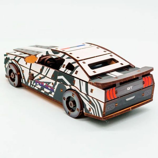 Дерев&rsquo;яний 3D конструктор Muscle car GT PuzzleOk Puz-00945, білий поліцейський маслкар, 162 деталі 191163 фото &mdash; Кузя