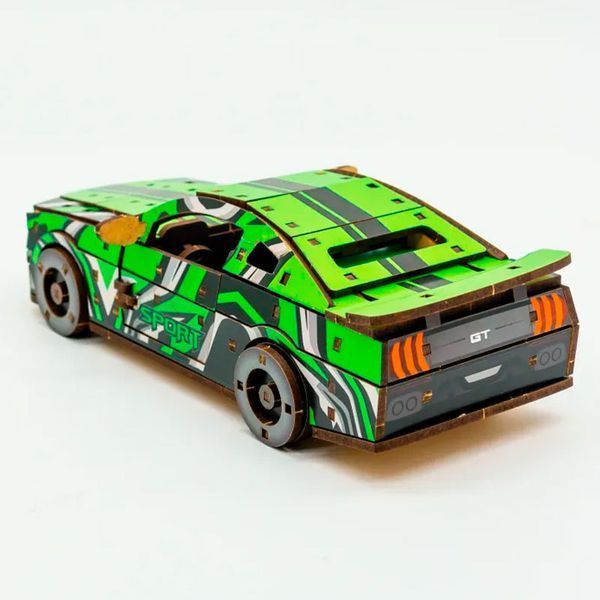 Дерев&rsquo;яний 3D конструктор Muscle car GT PuzzleOk Puz-00946, зелений маслкар, 162 деталі 191164 фото &mdash; Кузя