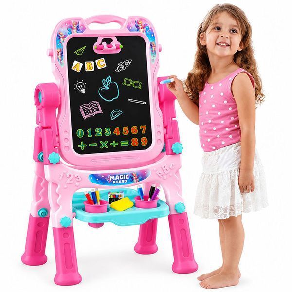 Детский двусторонний мольберт для девочки YM 230 с магнитной доской и аксессуарами 196366 фото &mdash; Кузя
