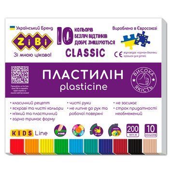 Пластилін "ZiBi" Classic №6232, 10 кольорів, 200 г 165867 фото &mdash; Кузя