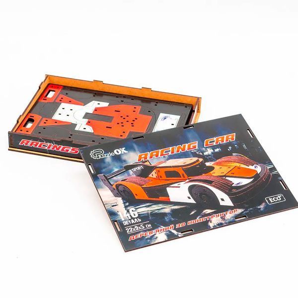 Дерев&rsquo;яний 3D конструктор Racing Car PuzzleOk Puz-01037, спортивний гоночний болід, 146 деталей 191165 фото &mdash; Кузя